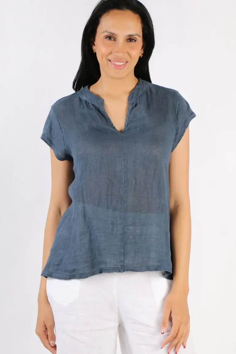 Blueberry Henley Top In Navy