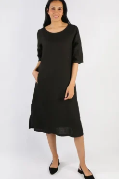 Blueberry Linen Shift Dress In Black