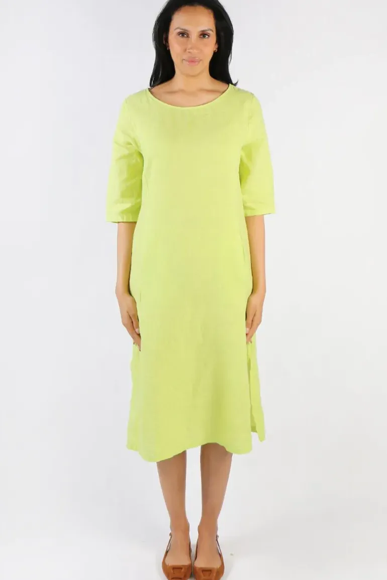 Blueberry Linen Shift Dress In Lime
