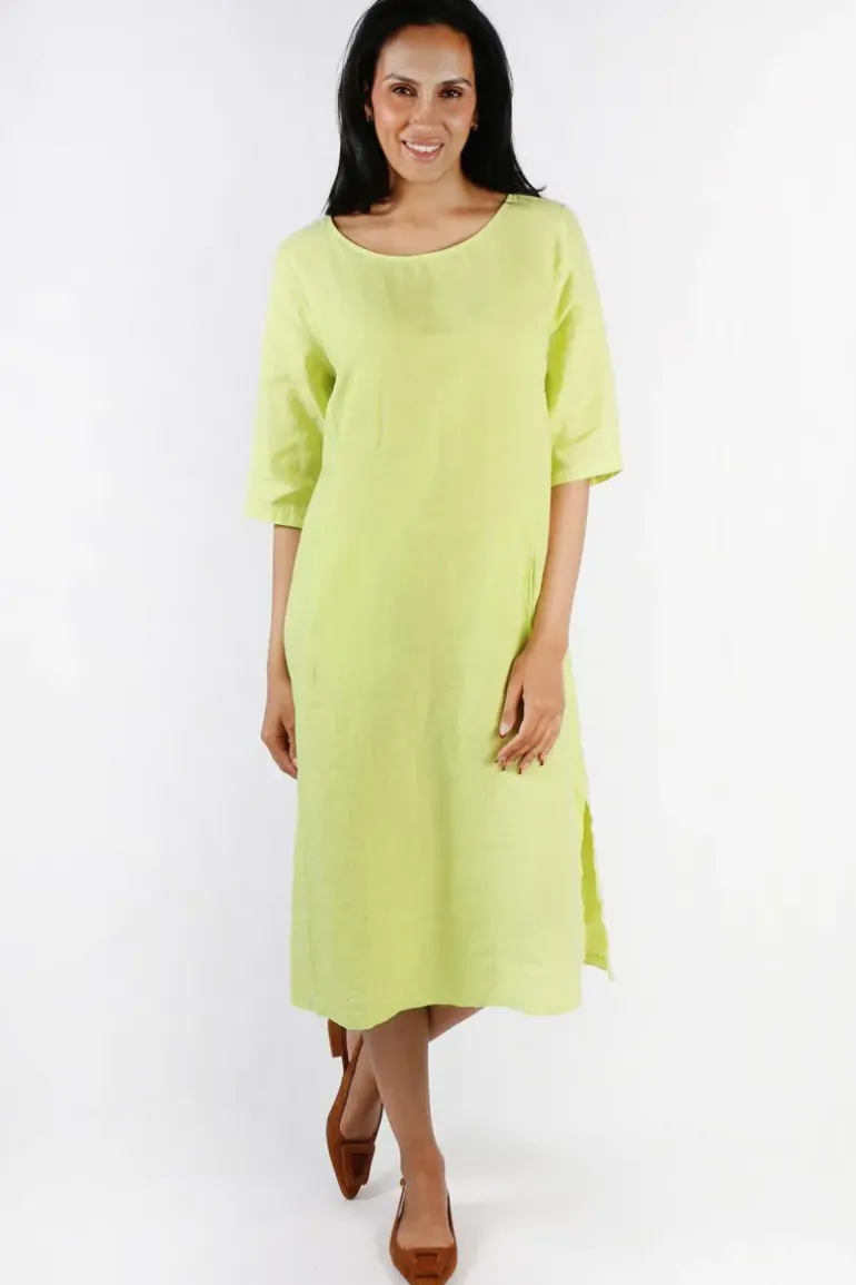 Blueberry Linen Shift Dress In Lime