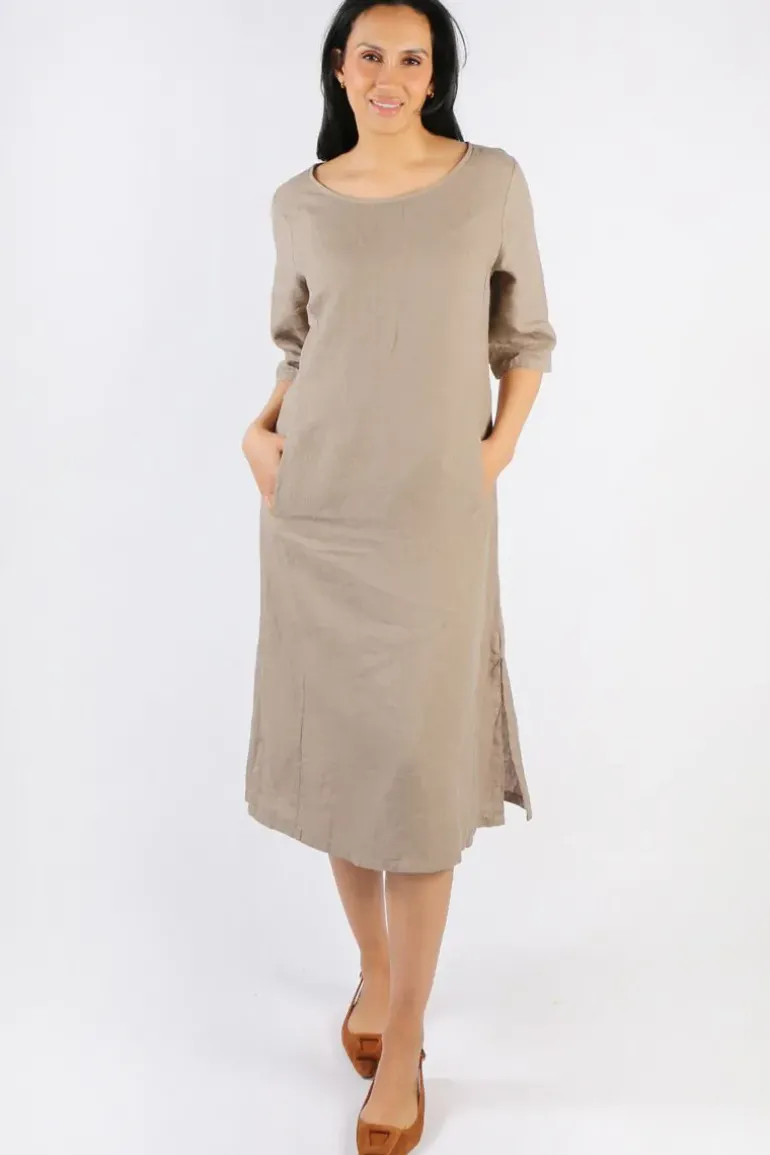 Blueberry Linen Shift Dress In Fango