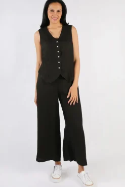 Blueberry Linen Vest In Black