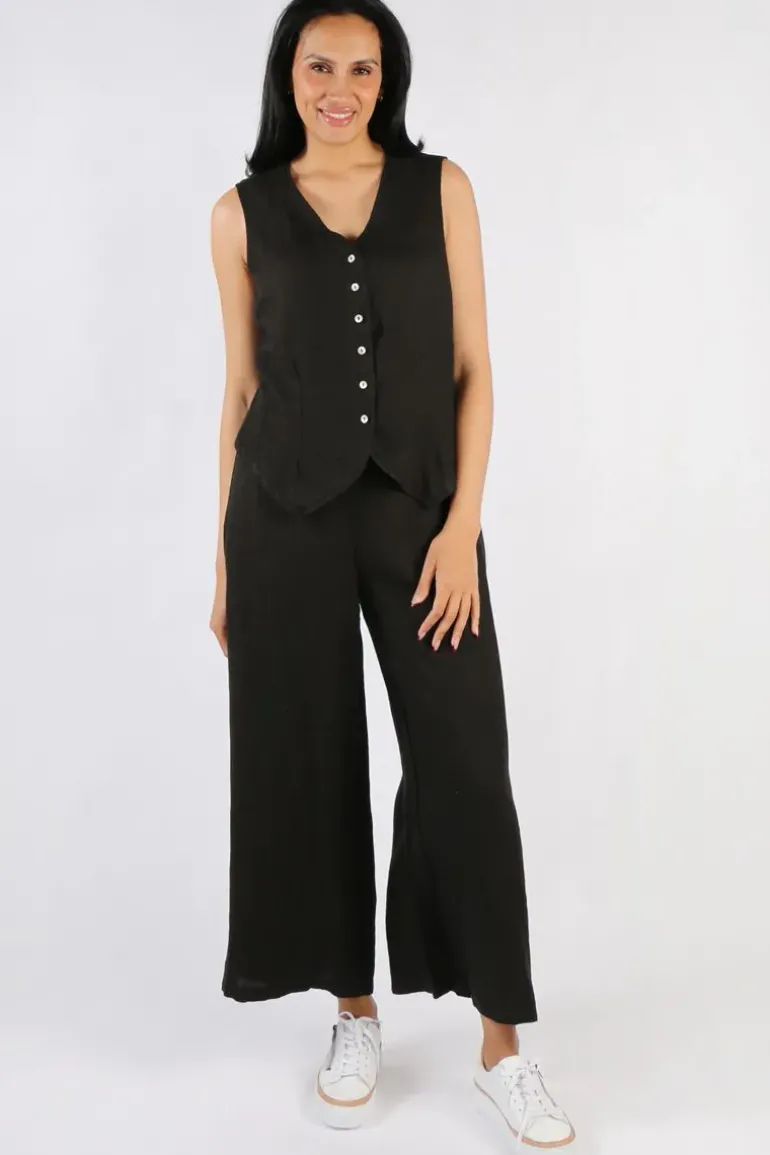 Blueberry Linen Vest In Black