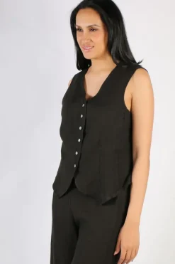 Blueberry Linen Vest In Black