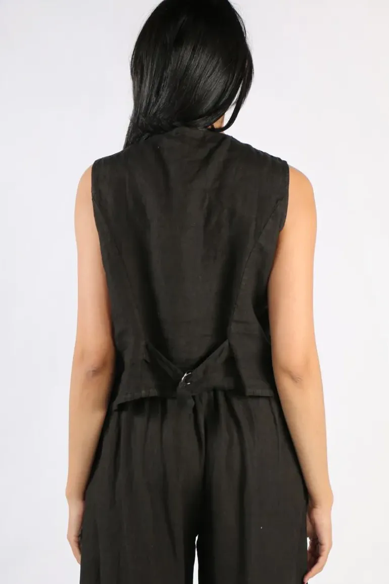 Blueberry Linen Vest In Black