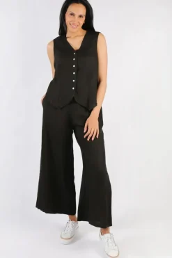 Blueberry Linen Vest In Black