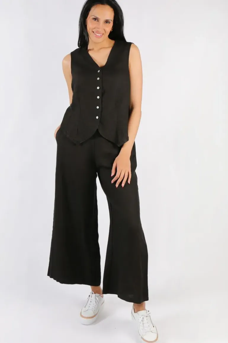 Blueberry Linen Vest In Black