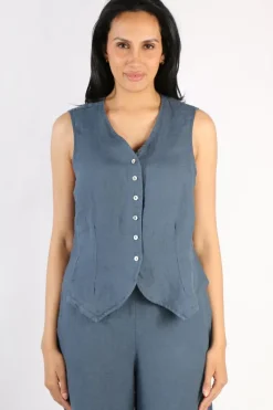 Blueberry Linen Vest In Navy