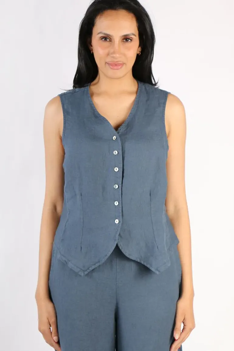 Blueberry Linen Vest In Navy