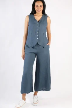 Blueberry Linen Vest In Navy
