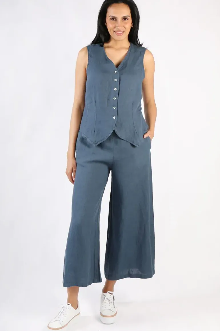 Blueberry Linen Vest In Navy