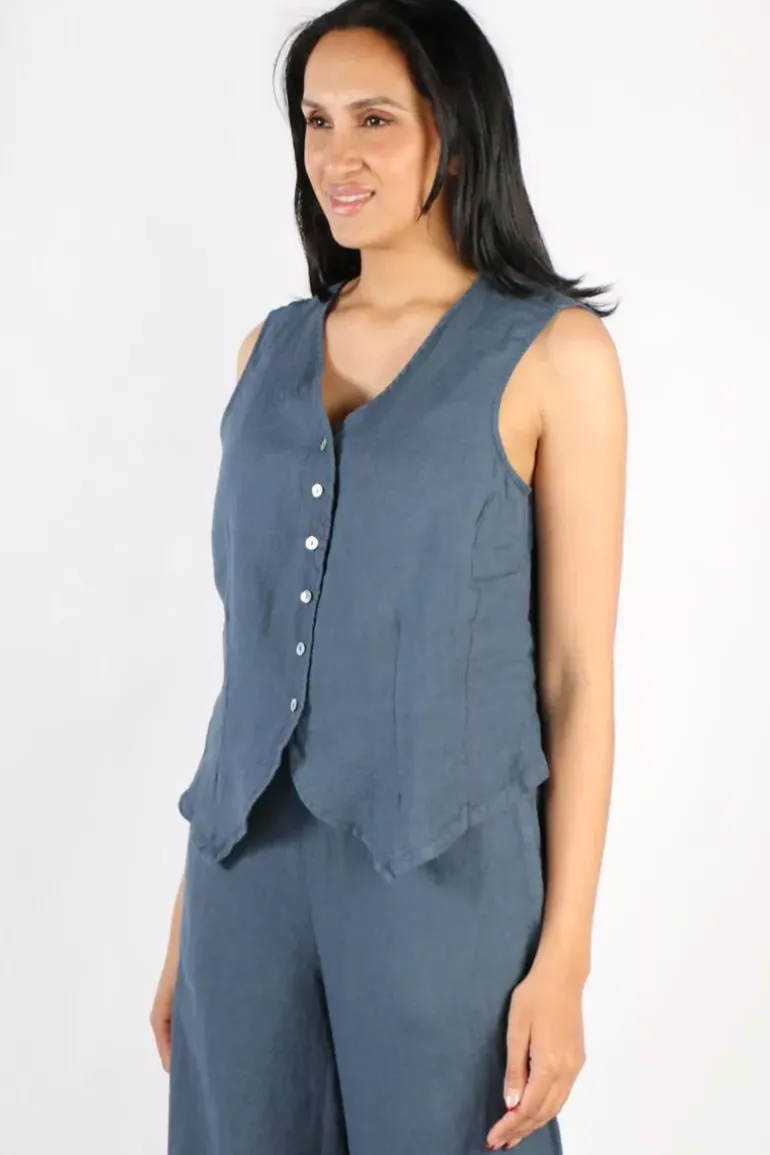 Blueberry Linen Vest In Navy