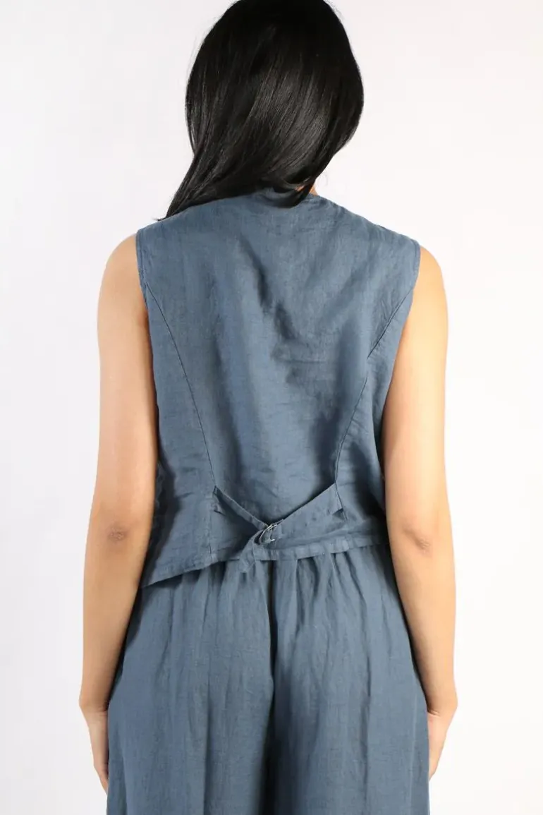 Blueberry Linen Vest In Navy