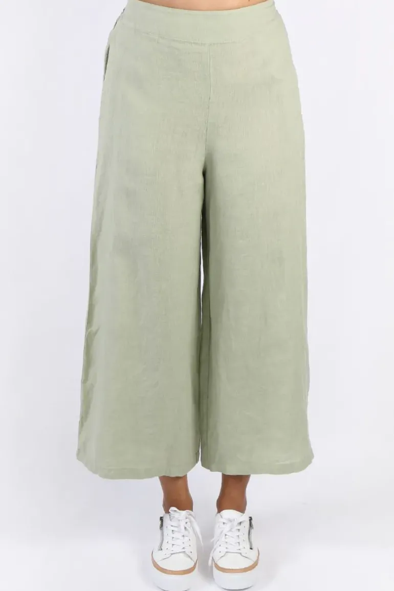 Blueberry Wide Leg Palazzo In Sage