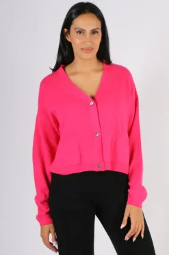C & Co Crop Cardi In Hot Pink