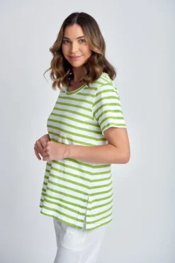 Cloth Paper Scissor Slub Stripe Tee In Green