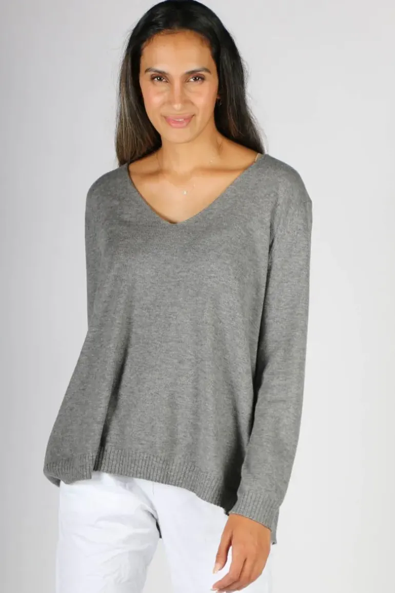 Cloth Paper Scissors V Neck Jumper In Grey