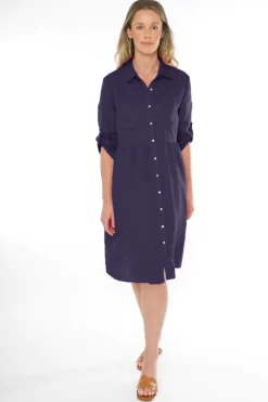 Contrast Cross Dyed Linen Dress In Ink By Jump