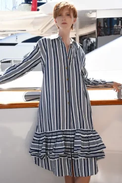 Cooper Stripe While Its Hot Frill You At The Bottom Dress In Navy