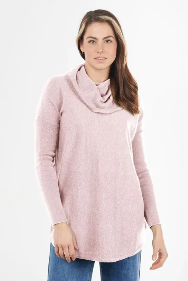 Cowl Neck Jumper In Blush By Bridge & Lord