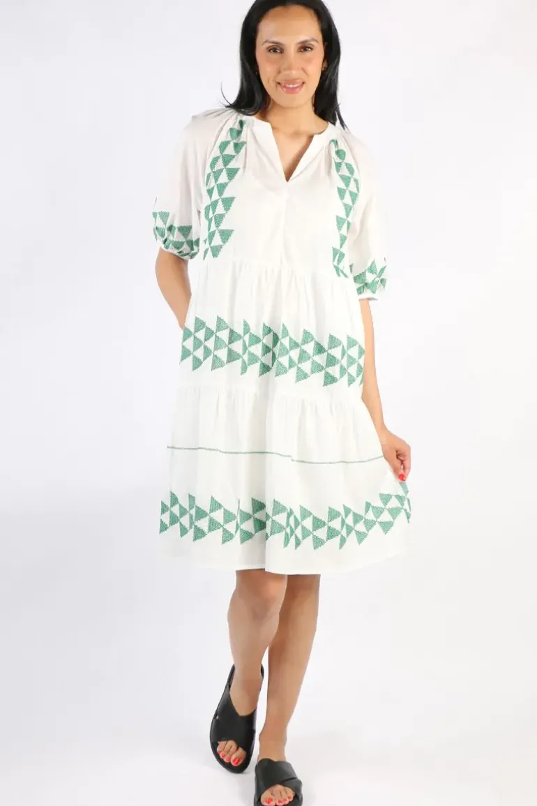 Cross Stitch Embroidered Tiered Dress In White By Jump