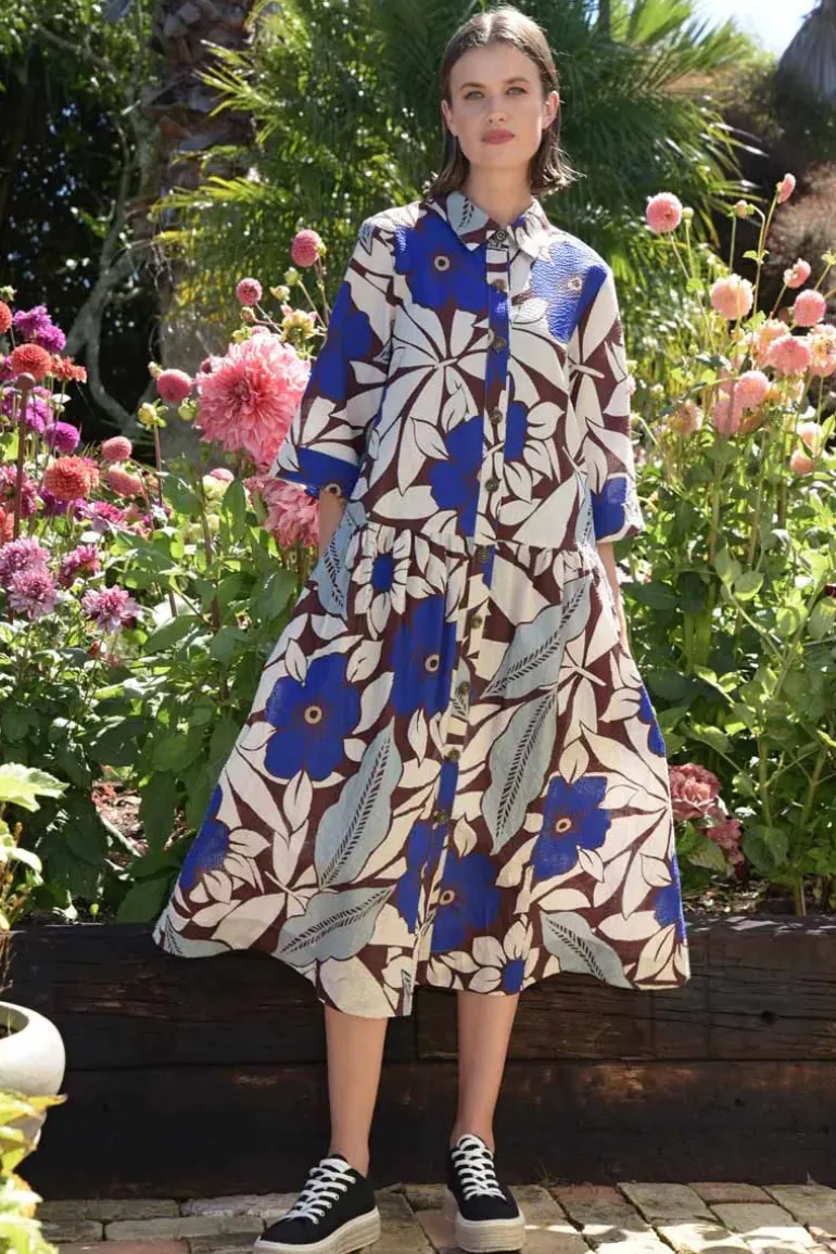 Curate Blue My Mind Shirty Summer Dress In Floral