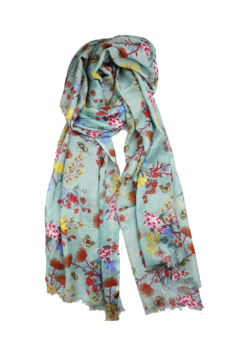 Designer Blue Floral Scarf By Namaskar