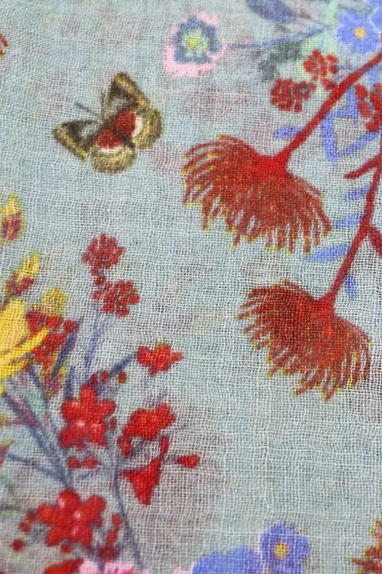 Designer Blue Floral Scarf By Namaskar