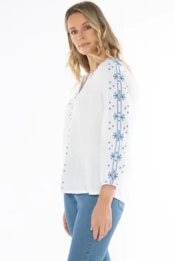 Embroidered Linen Blouse In White By Jump