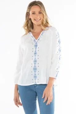 Embroidered Linen Blouse In White By Jump