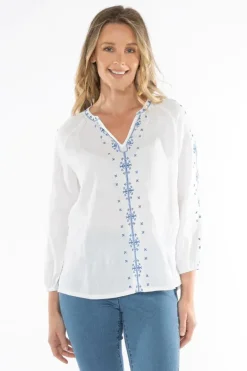 Embroidered Linen Blouse In White By Jump