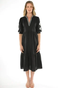 Floral Embroidered Tiered Dress In Black By Jump