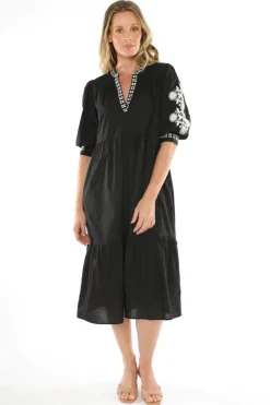 Floral Embroidered Tiered Dress In Black By Jump