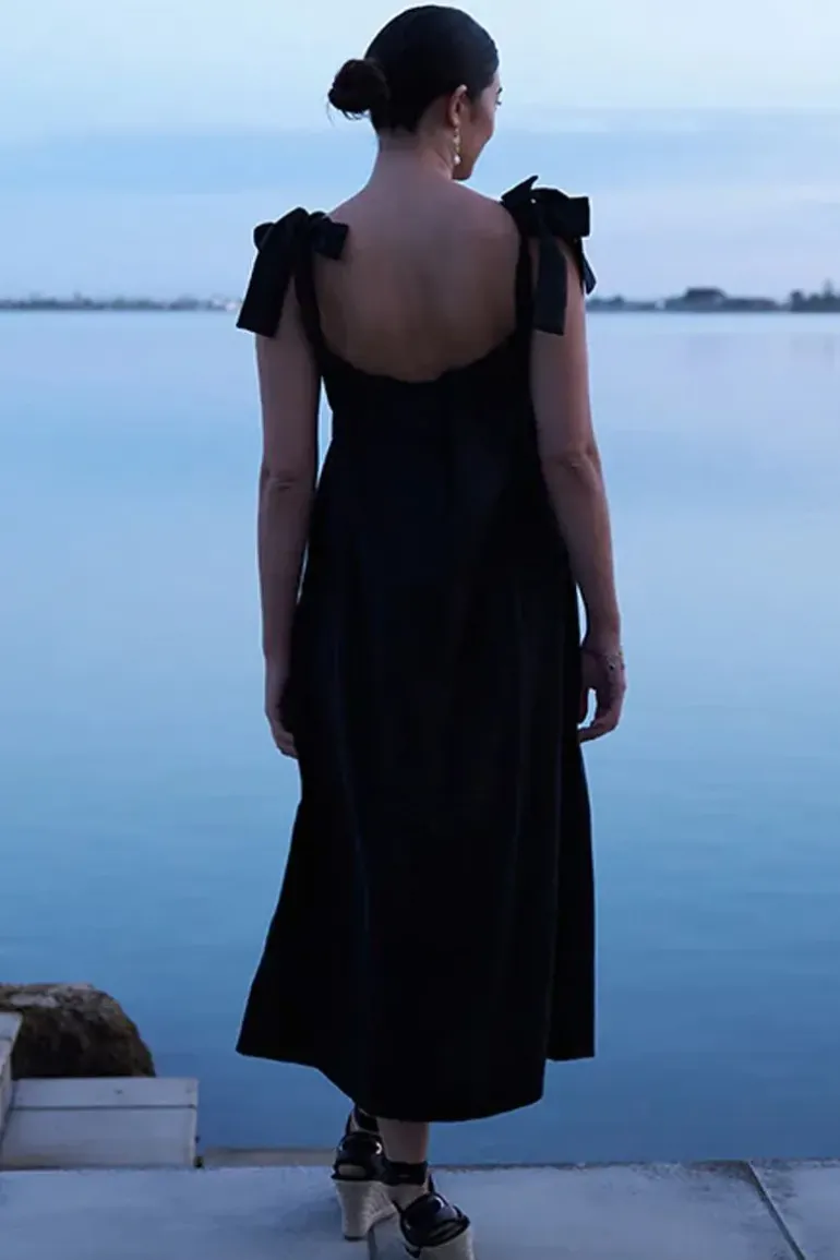 Foil Bali Tie Dress In Black