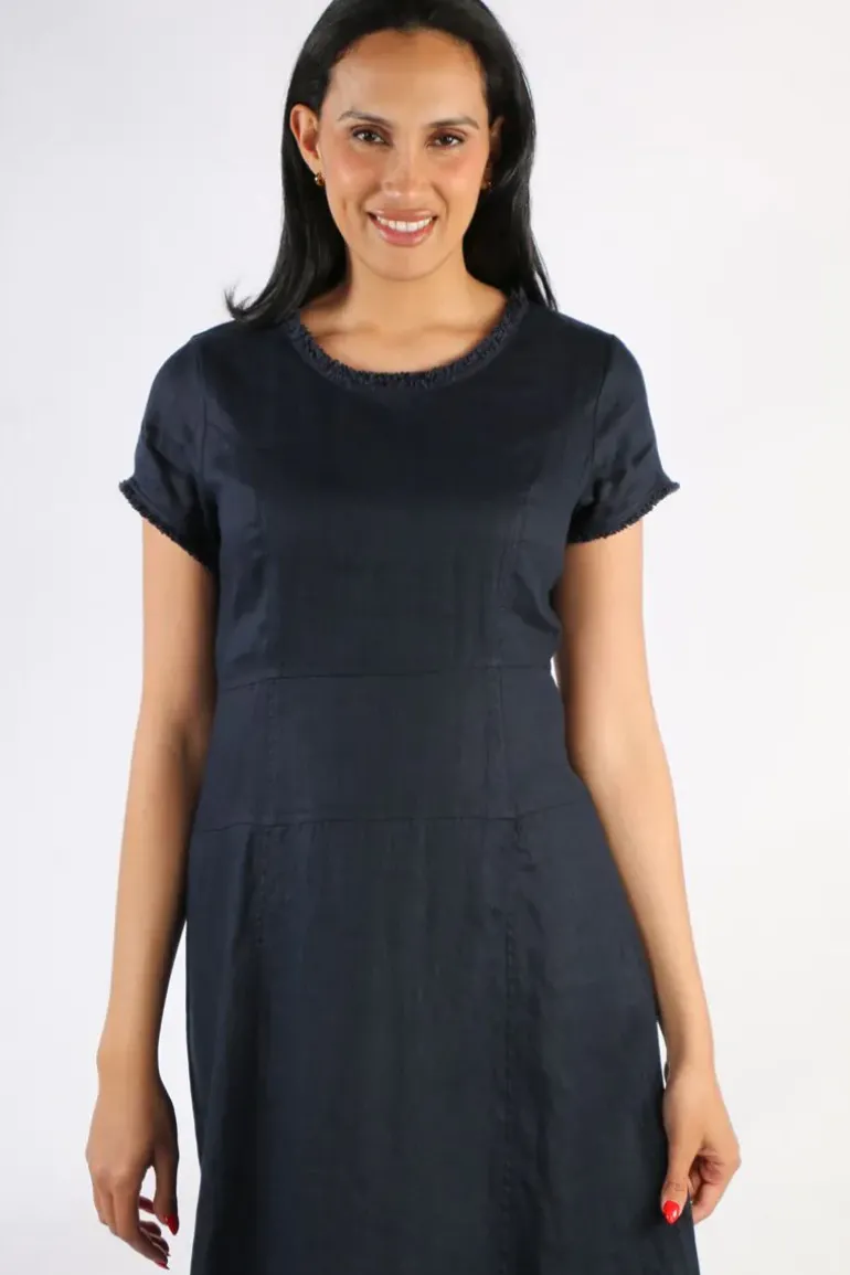 Foil Fringe Event Dress In Navy