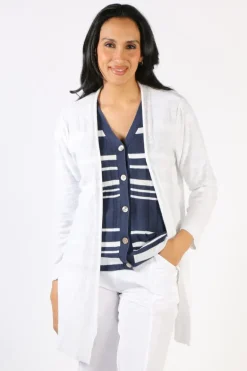 Foil Longline Cardigan In White