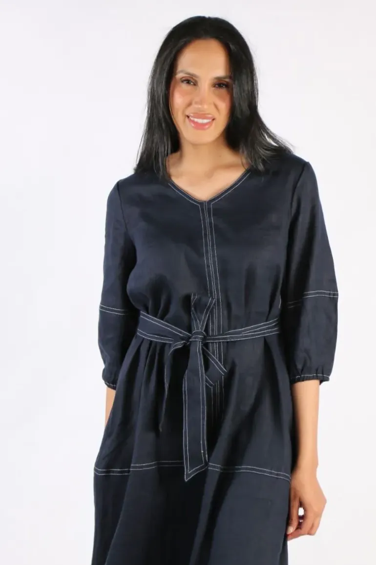 Foil Stitch & Shout Dress In Navy