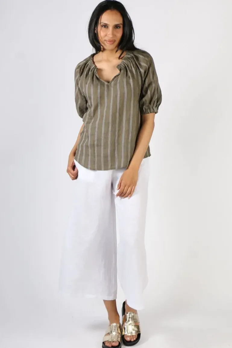 Foil Turn Up The Volume Linen Top In Stripe