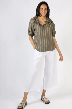 Foil Turn Up The Volume Linen Top In Stripe