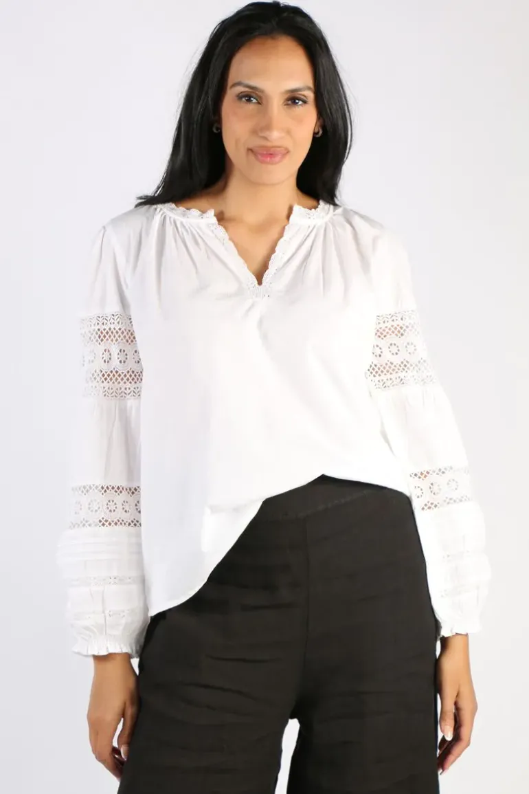 Goondiwindi Cotton Lace Trim Shirt In White