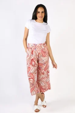 Goondiwindi Cotton Paisley Cropped Pant In Raspberry