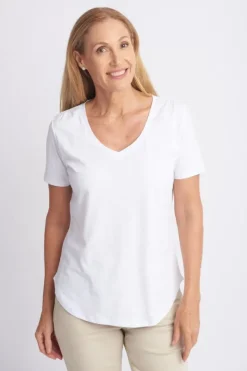 Goondiwindi Cotton Slub V Neck Tee In White