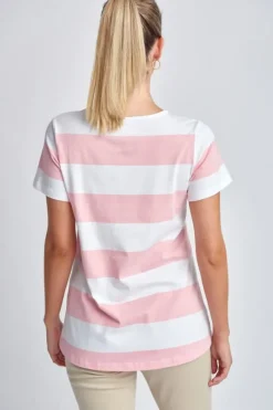 Goondiwindi Cotton Slub Wide Stripe Tee In Pink