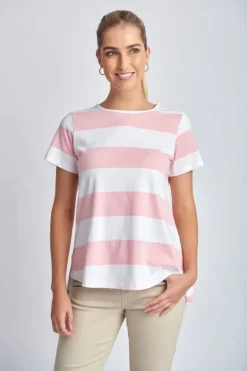 Goondiwindi Cotton Slub Wide Stripe Tee In Pink