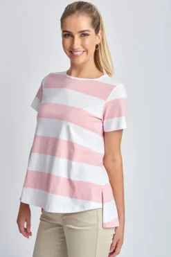 Goondiwindi Cotton Slub Wide Stripe Tee In Pink
