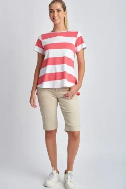 Goondiwindi Cotton Slub Wide Stripe Tee In Coral