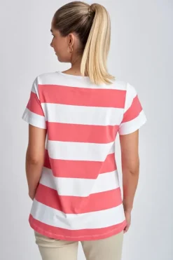 Goondiwindi Cotton Slub Wide Stripe Tee In Coral