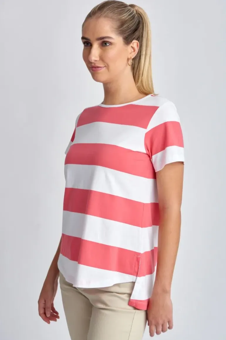 Goondiwindi Cotton Slub Wide Stripe Tee In Coral