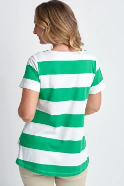 Goondiwindi Cotton Slub Wide Stripe Tee In Green