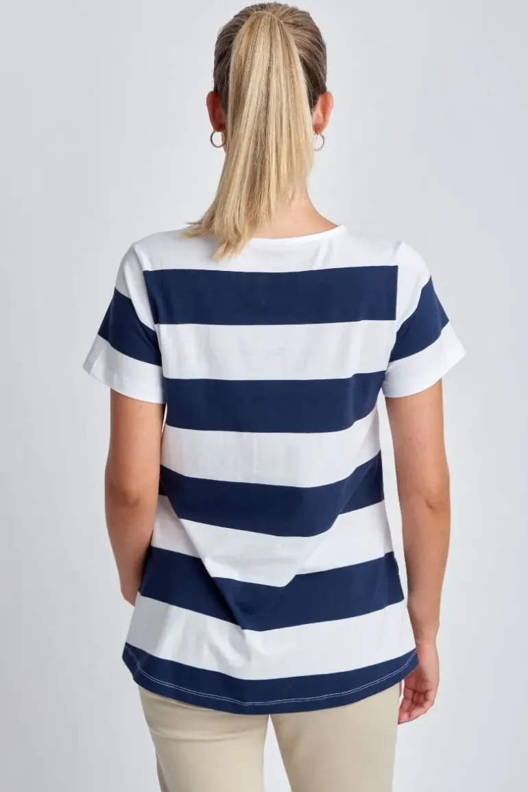 Goondiwindi Cotton Slub Wide Stripe Tee In Navy